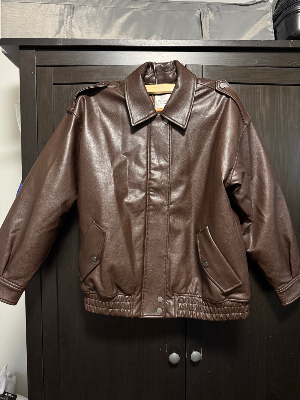 Abercrombie & Fitch unisex Brown Leather Bomber Jacket - Classic Collar